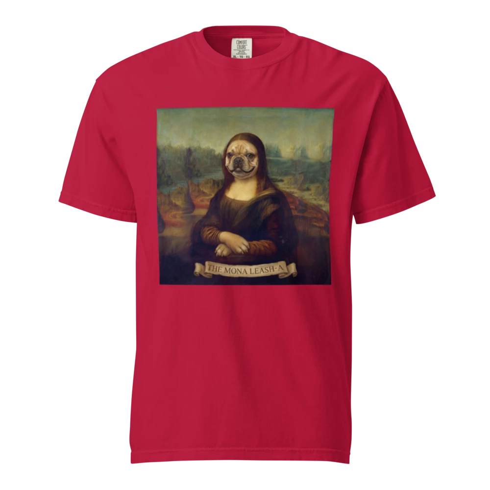 Lesnort - "The Mona Leash-A" Classic Art Parody Frenchie Tee