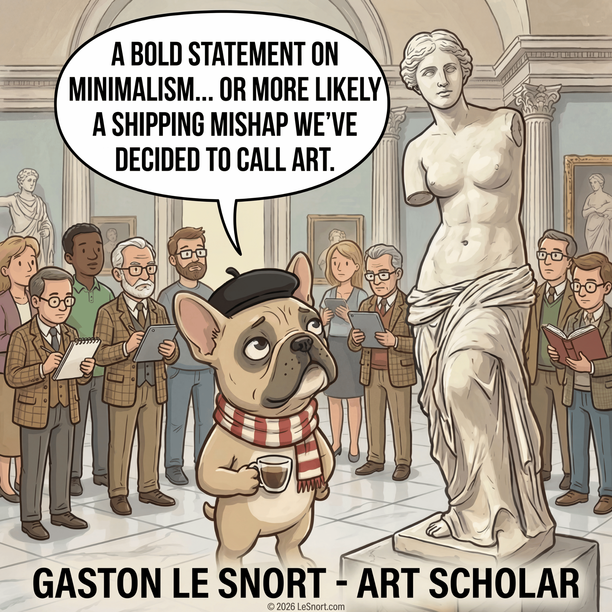 Lesnort - Gaston Le Snort – Art Scholar - Snobby French Bulldog Museum T-Shirt