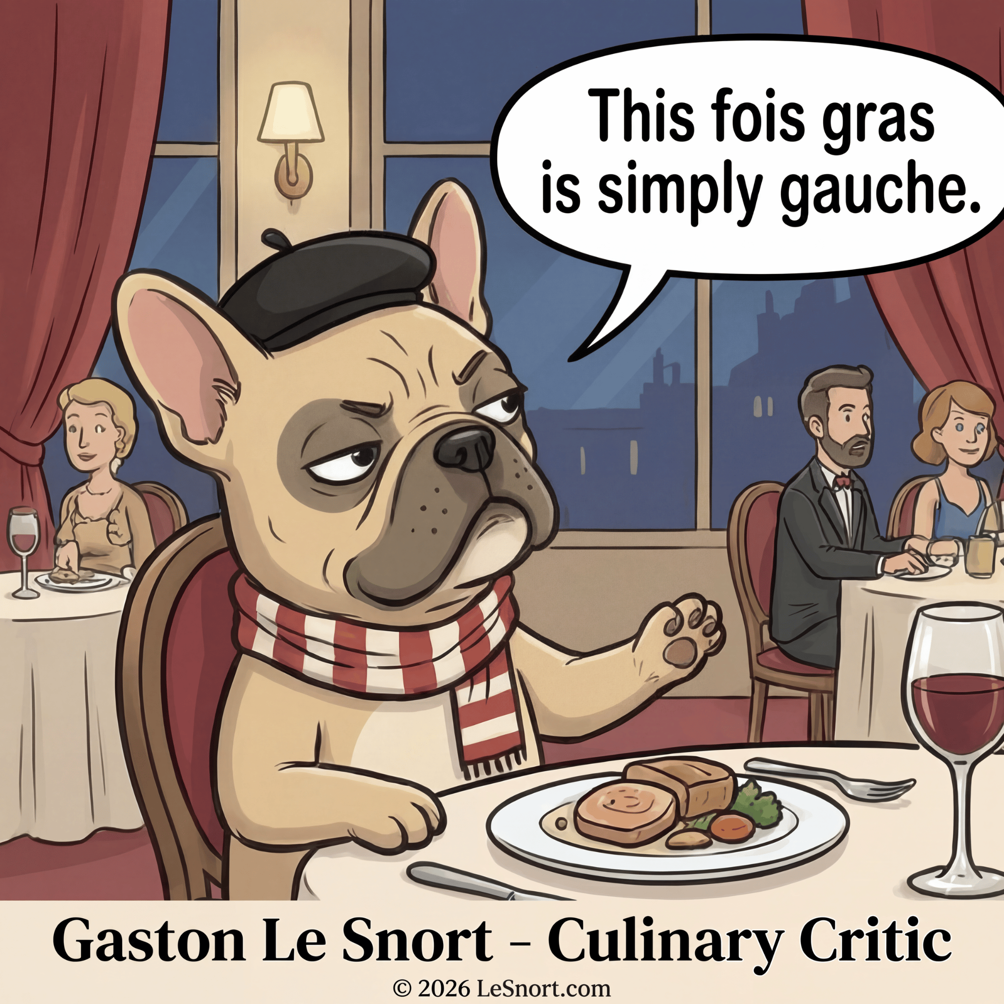 Lesnort - Gaston Le Snort - "Simply Gauche" Snobby Frenchie Culinary Critic Tee