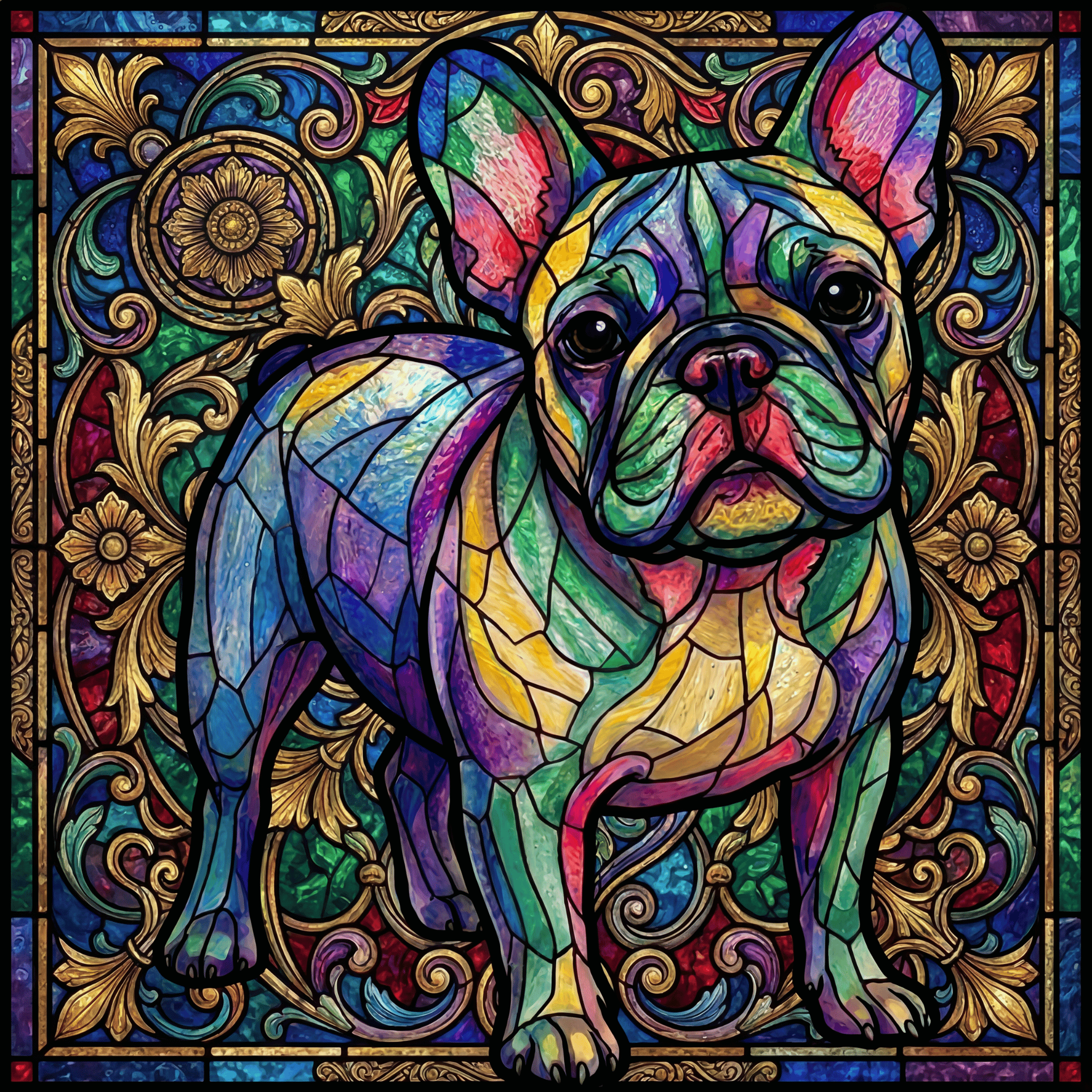 Lesnort - Majestic Stained Glass French Bulldog Graphic Tee - Background 1