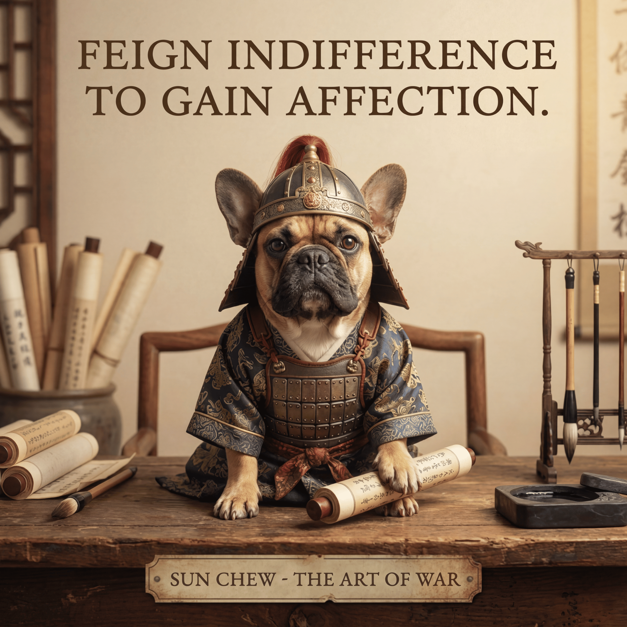 Lesnort - "Sun Chew - Feign Indifference" Funny Frenchie Warrior Tee