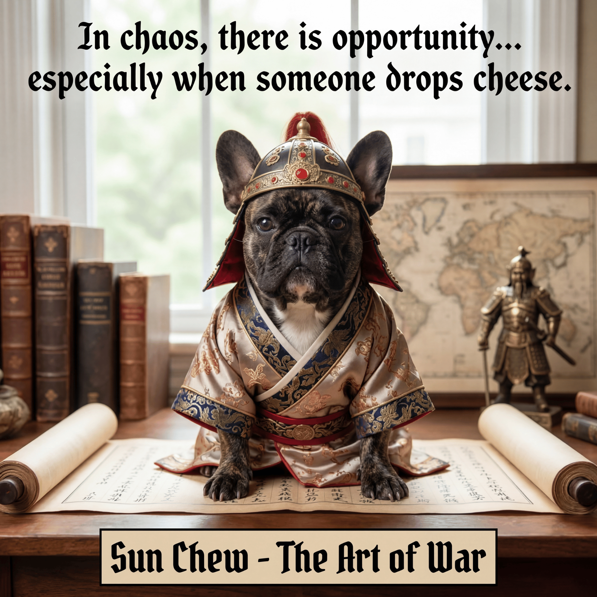 Lesnort - The Art of War "Dropped Cheese" French Bulldog Graphic Tee