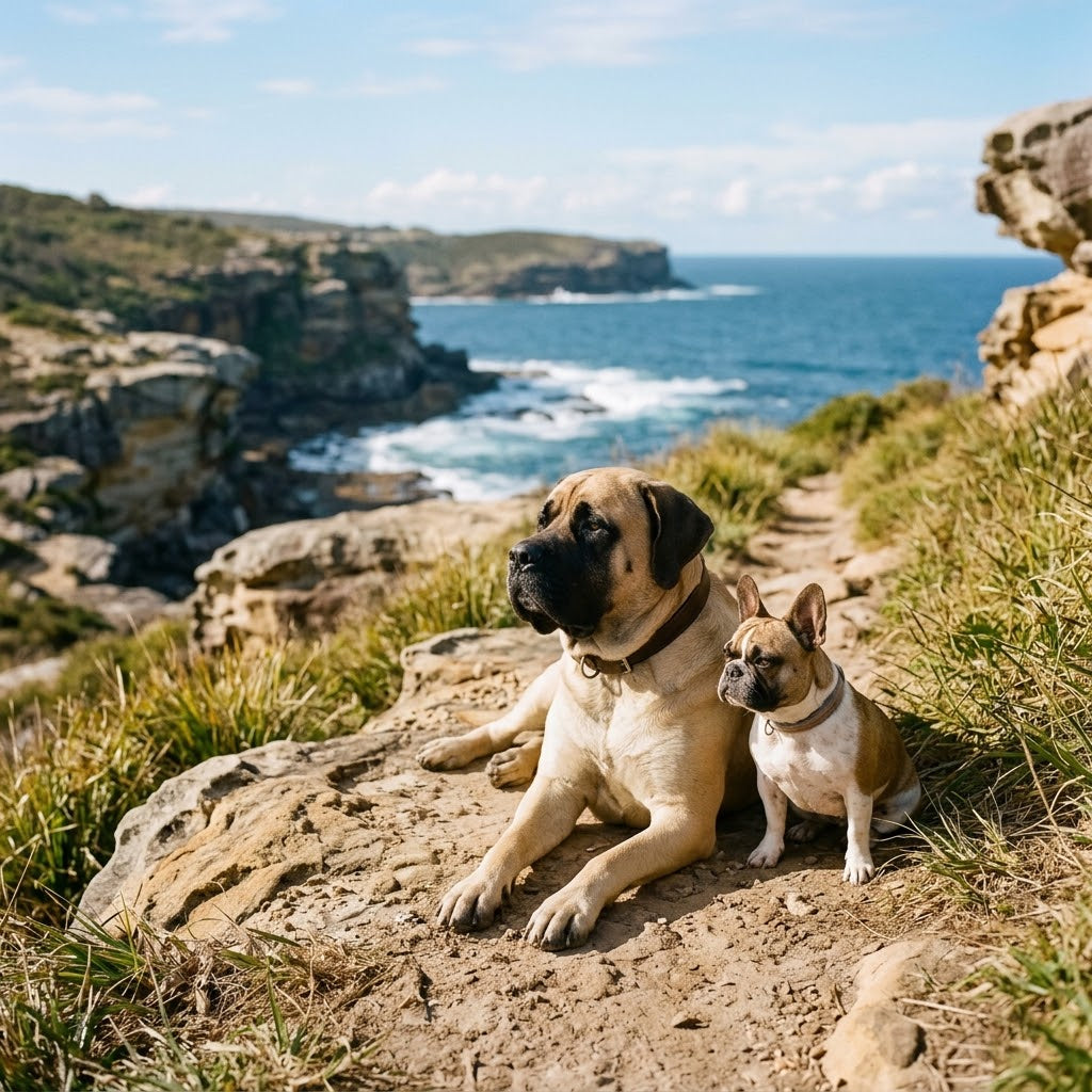 french-bulldog-and-english-mastiff-on-coastal-cliff-path.