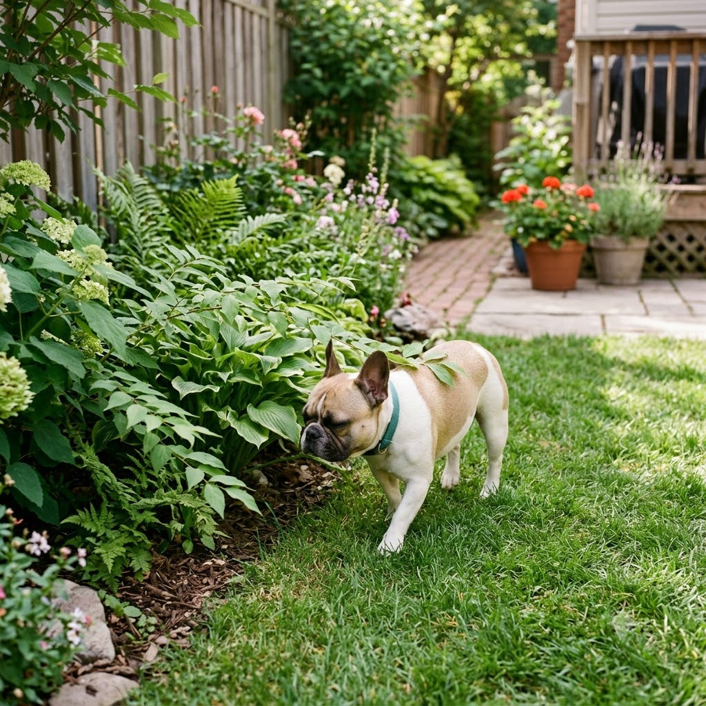 french-bulldog-in-lush-garden-walking-with-leaf-on-back