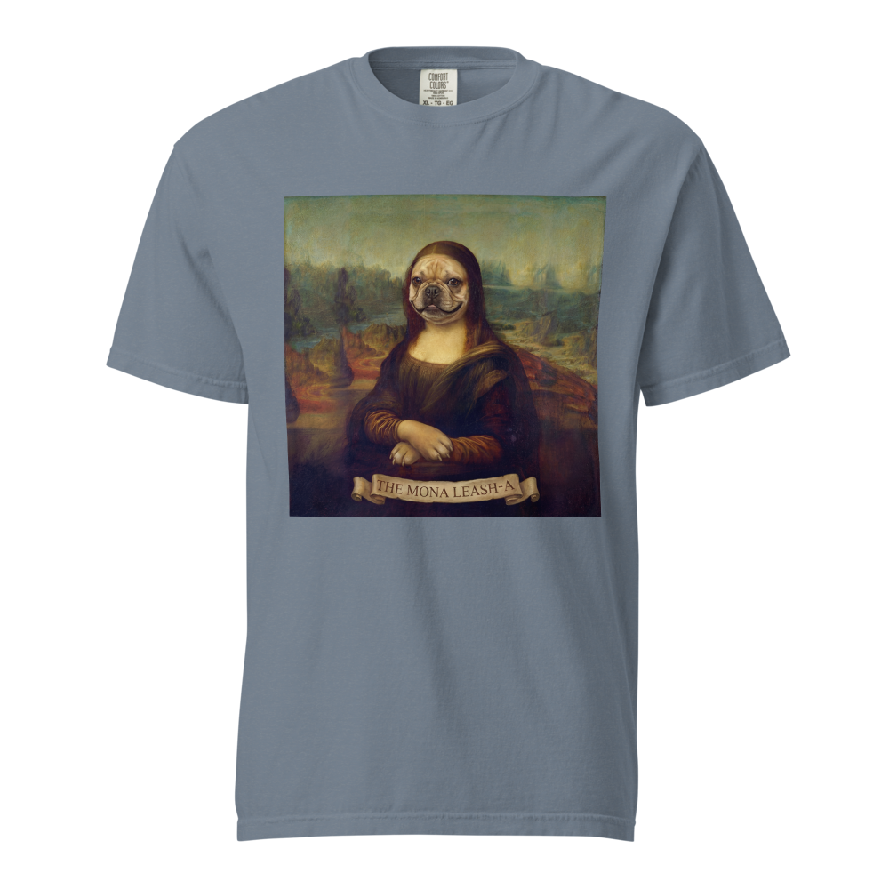 Lesnort - "The Mona Leash-A" Classic Art Parody Frenchie Tee