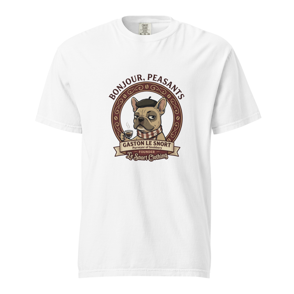 Lesnort - "Purveyor of Snobbery" Frenchie Coffee Graphic T-Shirt
