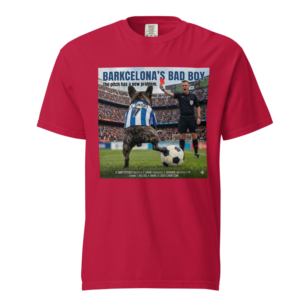 Lesnort - "Barkcelona's Bad Boy" Red Card Parody Frenchie Tee