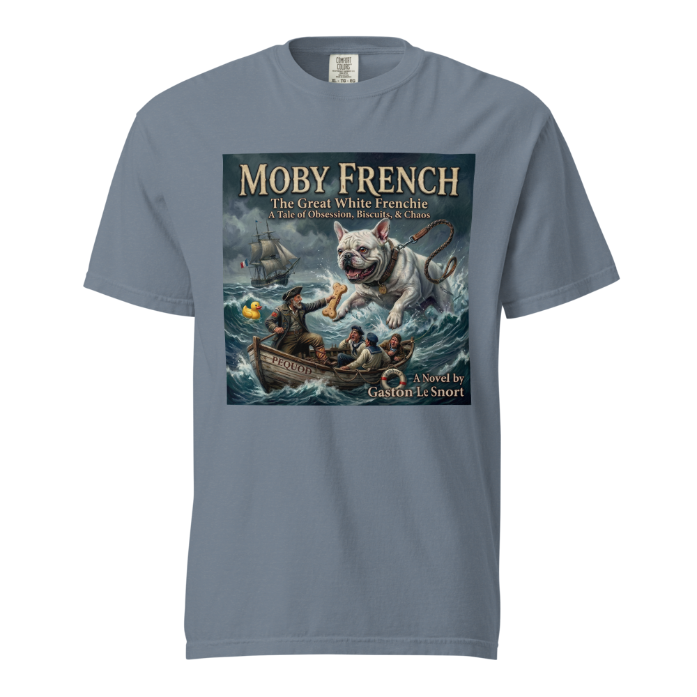 Lesnort - "The Great White Frenchie" Funny Book Cover Tshirt