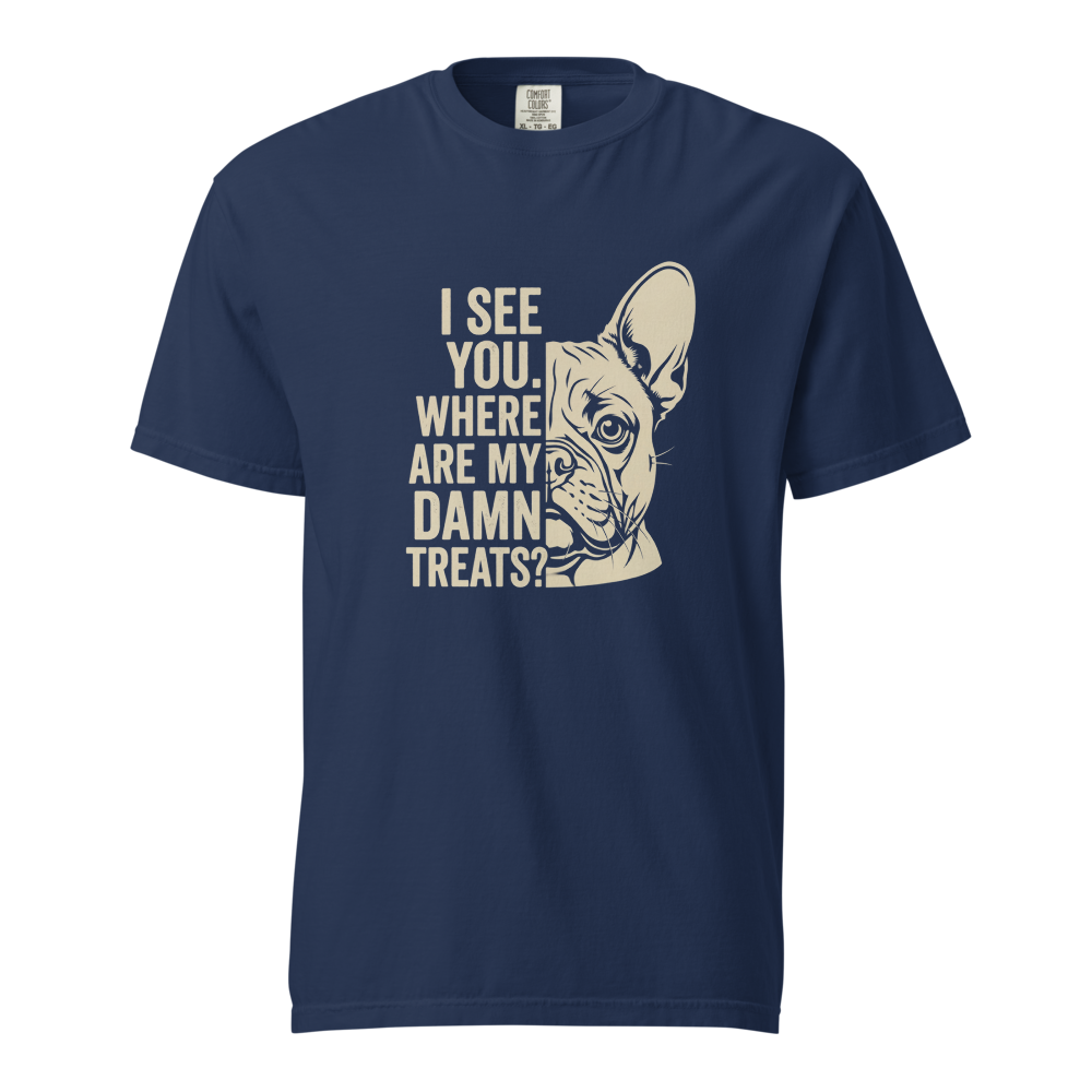 Lesnort - "Where Are My Damn Treats" Funny Frenchie Graphic Tshirt