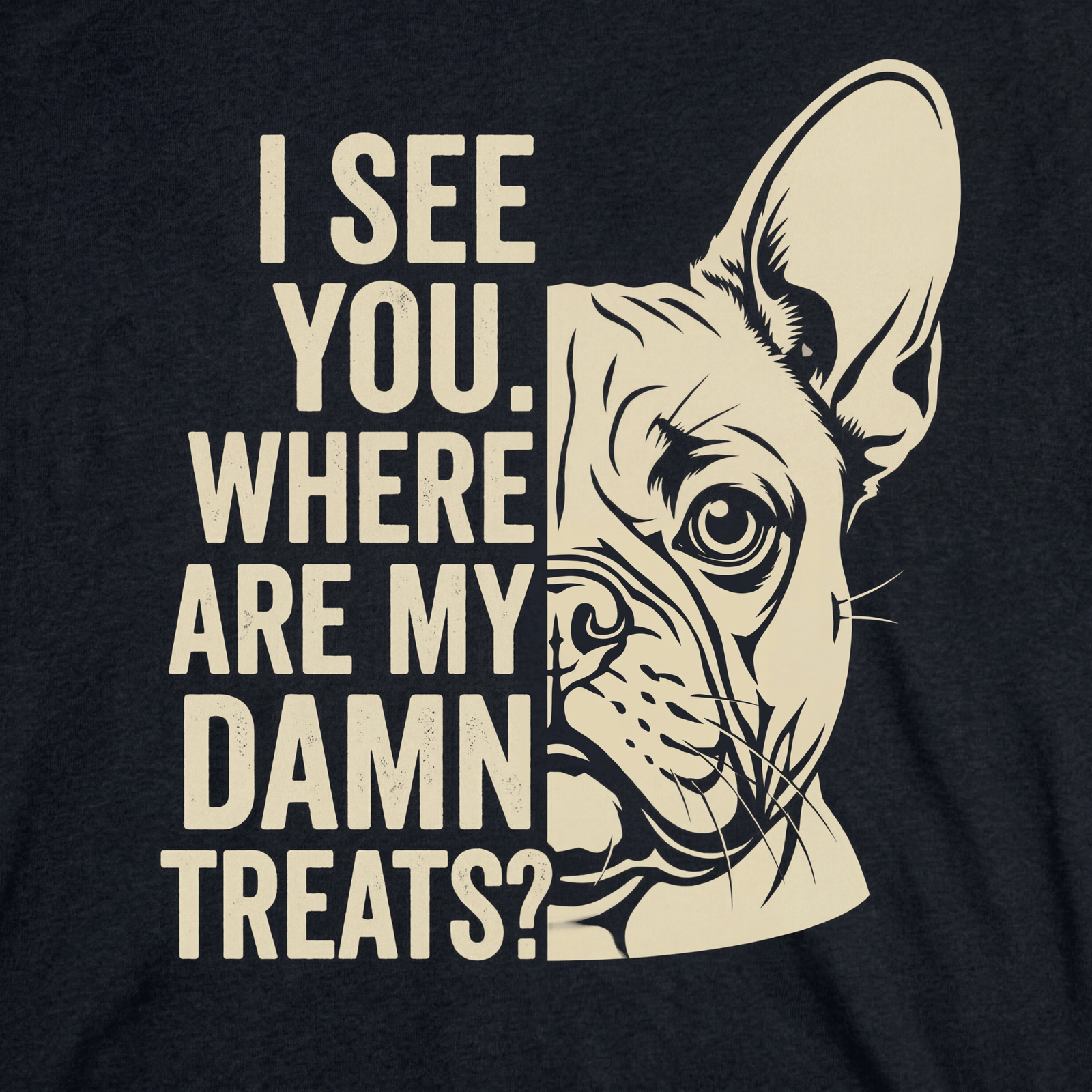 Lesnort - "Where Are My Damn Treats" Funny Frenchie Graphic Tshirt