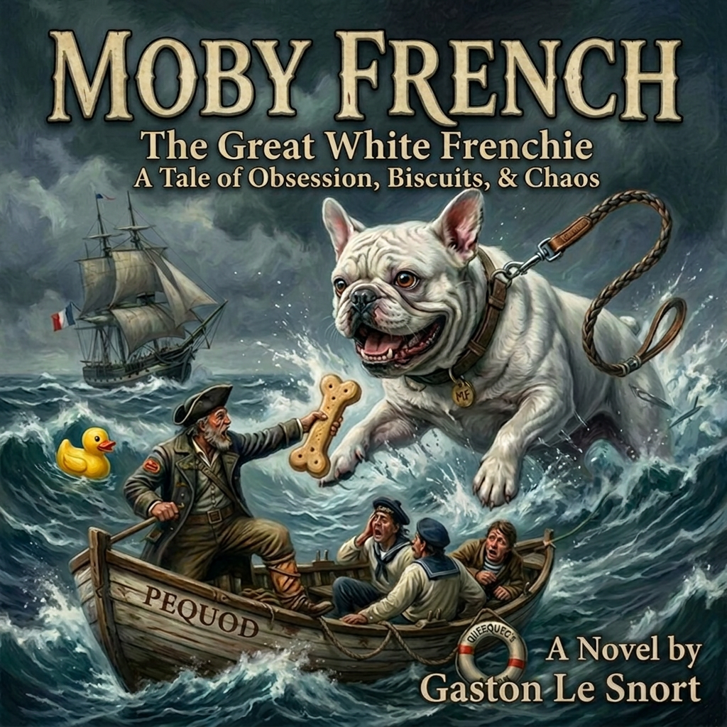 Lesnort - "The Great White Frenchie" Funny Book Cover Tshirt