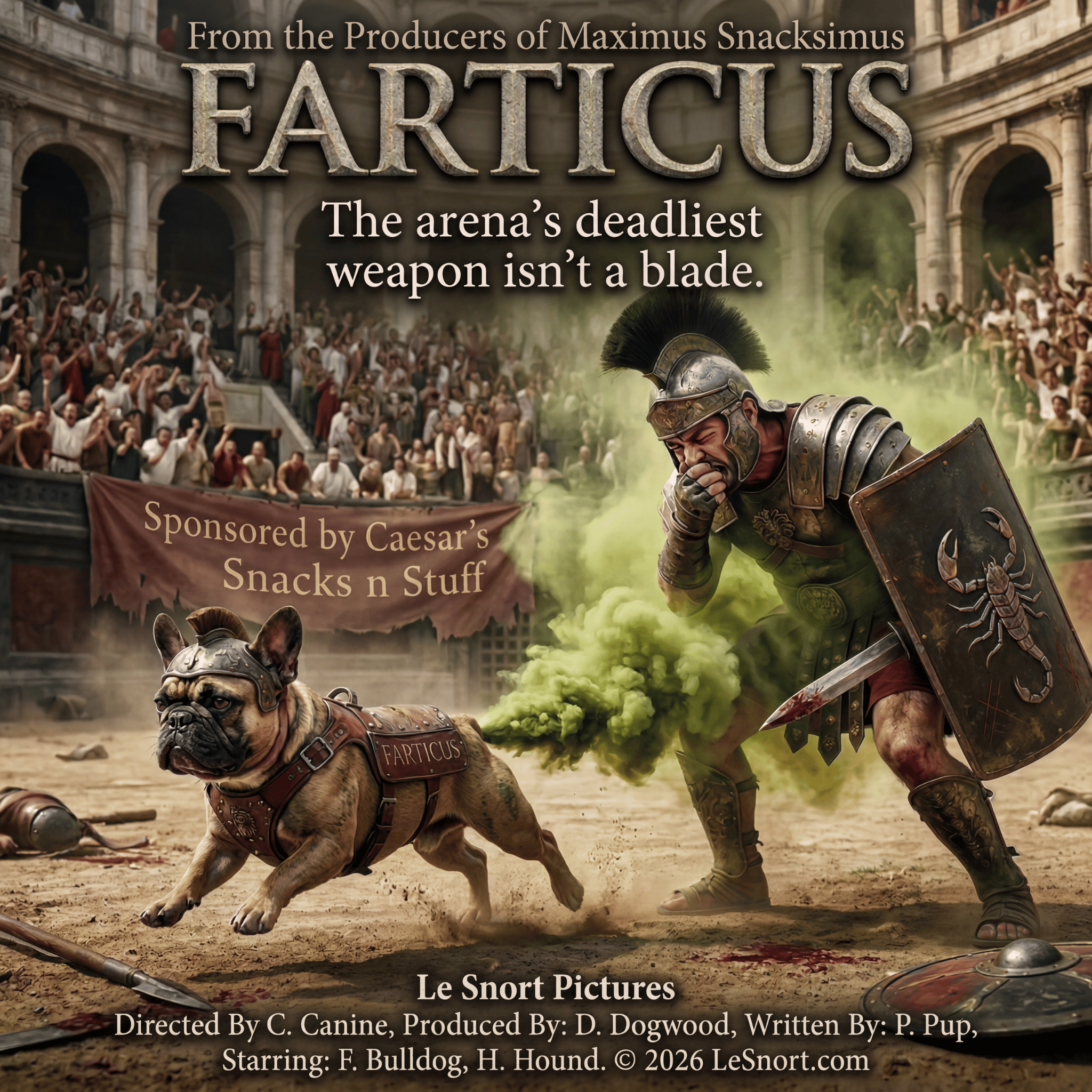 Lesnort - "Farticus" Funny Gladiator Frenchie Parody Tshirt