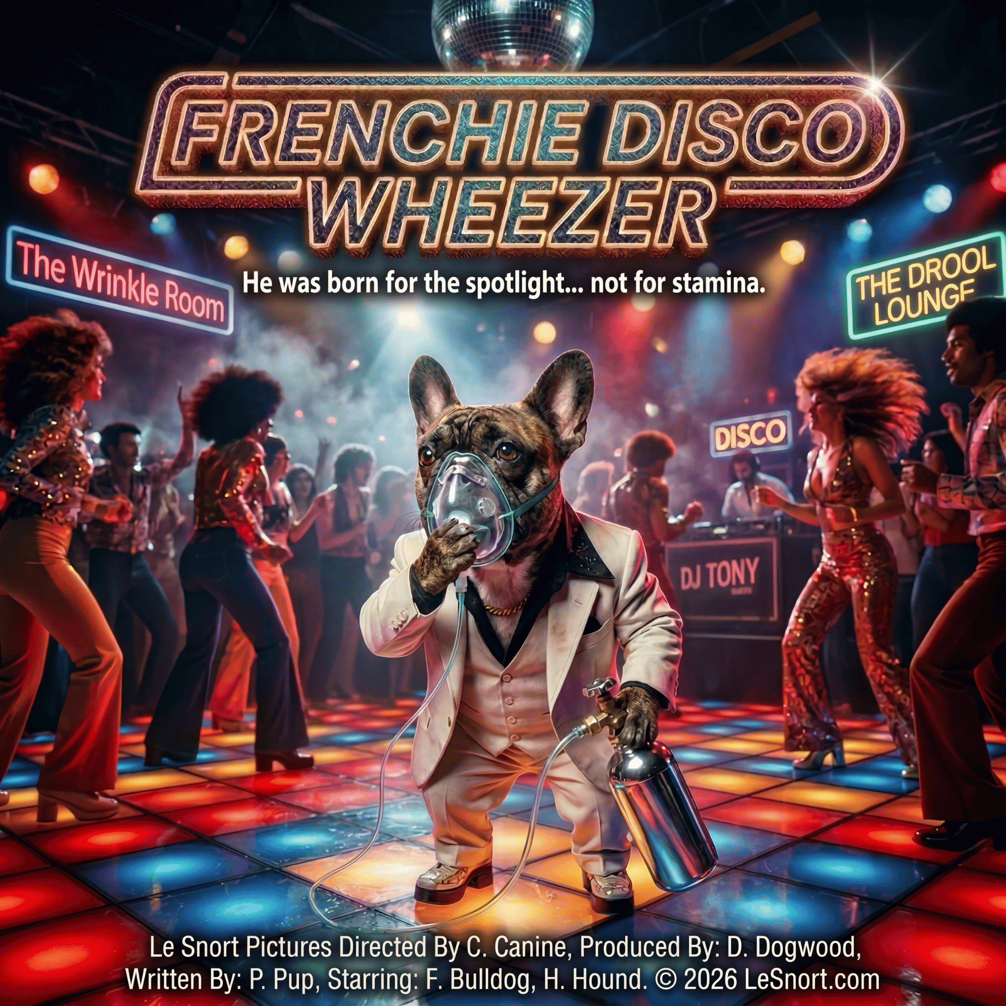Lesnort - "Frenchie Disco Wheezer" Funny 70s Movie Parody Tshirt