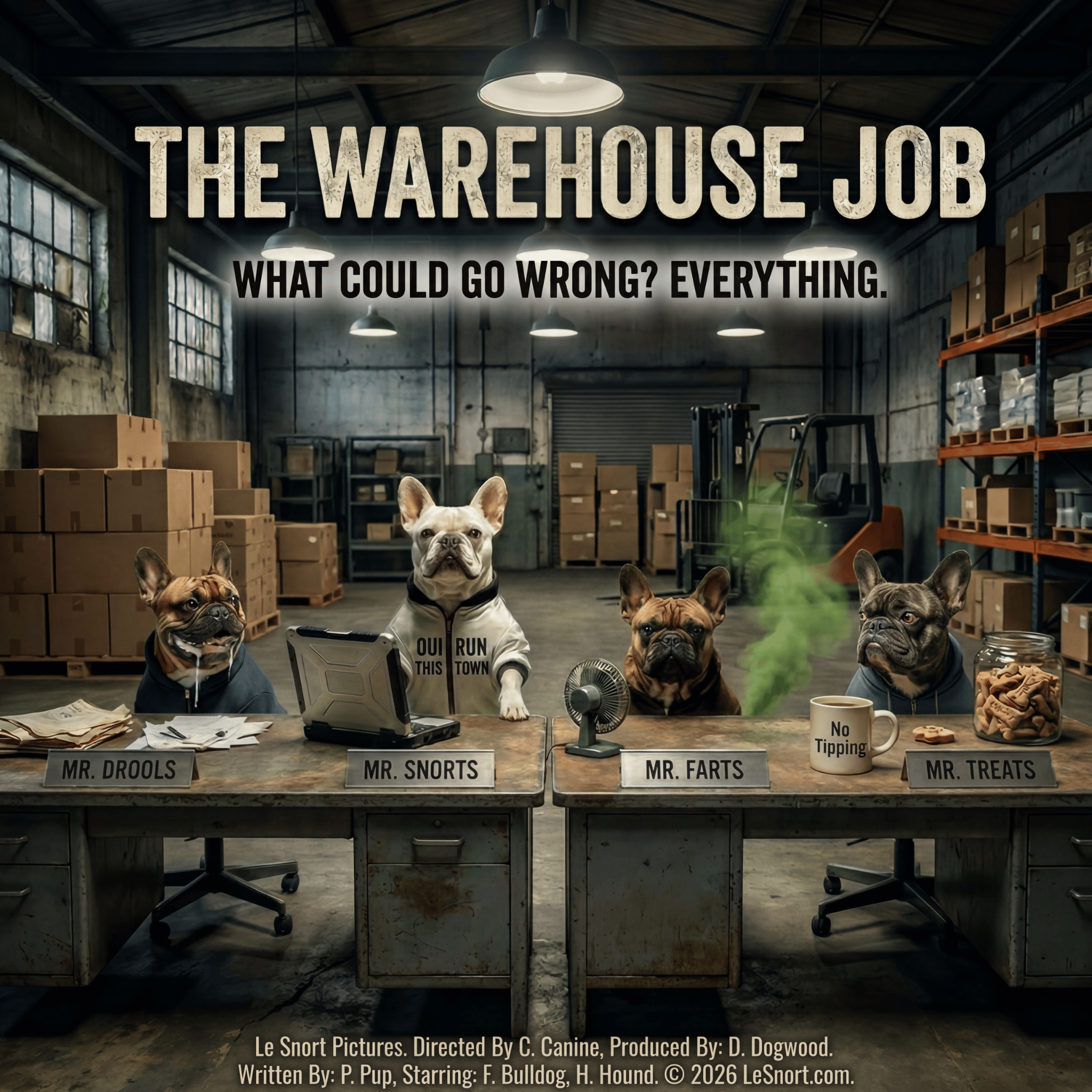 Lesnort - "The Warehouse Job" Funny Frenchie Heist Parody Tshirt