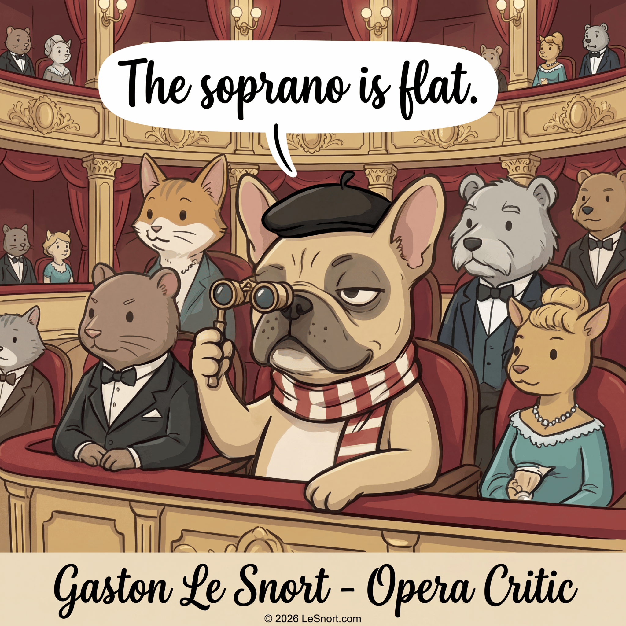 Lesnort - Gaston Le Snort - "The Soprano is Flat" Snobby Frenchie Opera Critic Tee