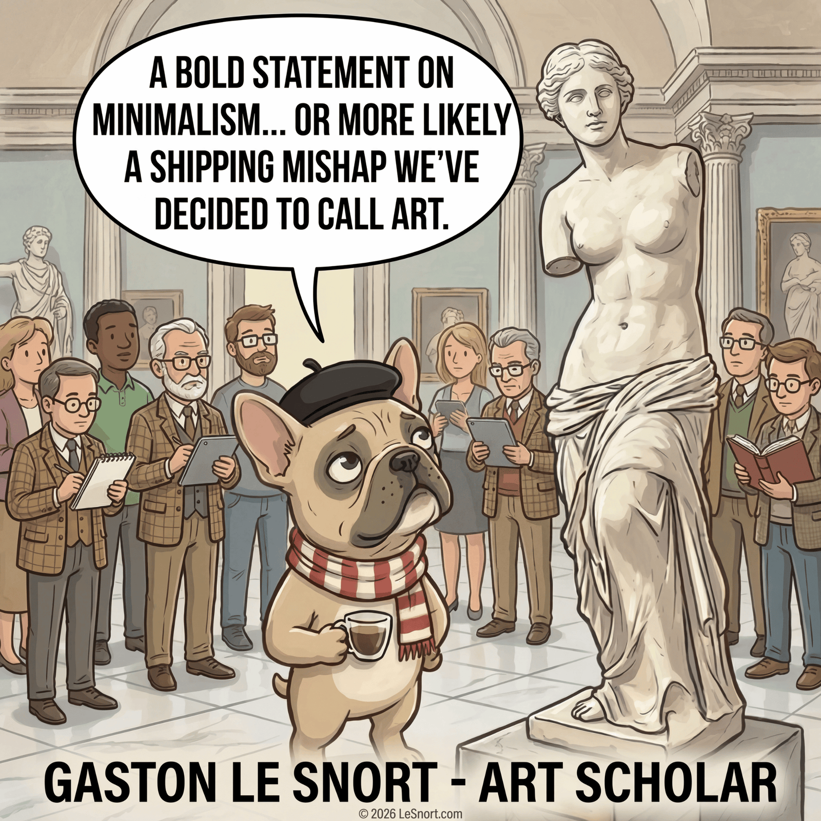 Lesnort - Gaston Le Snort – Art Scholar - Snobby French Bulldog Museum T-Shirt