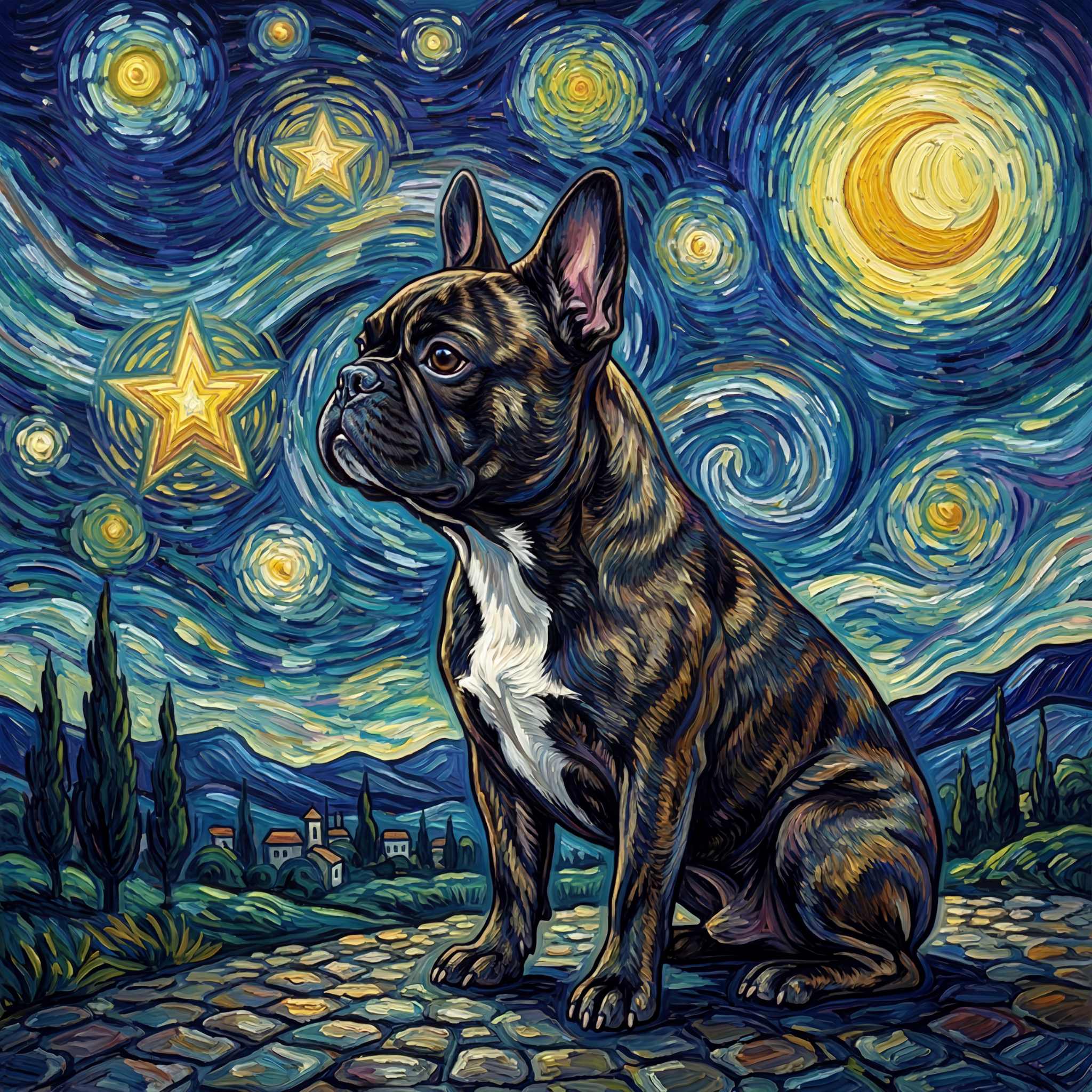 Lesnort - "Starry Night Frenchie" Fine Art Graphic T-Shirt