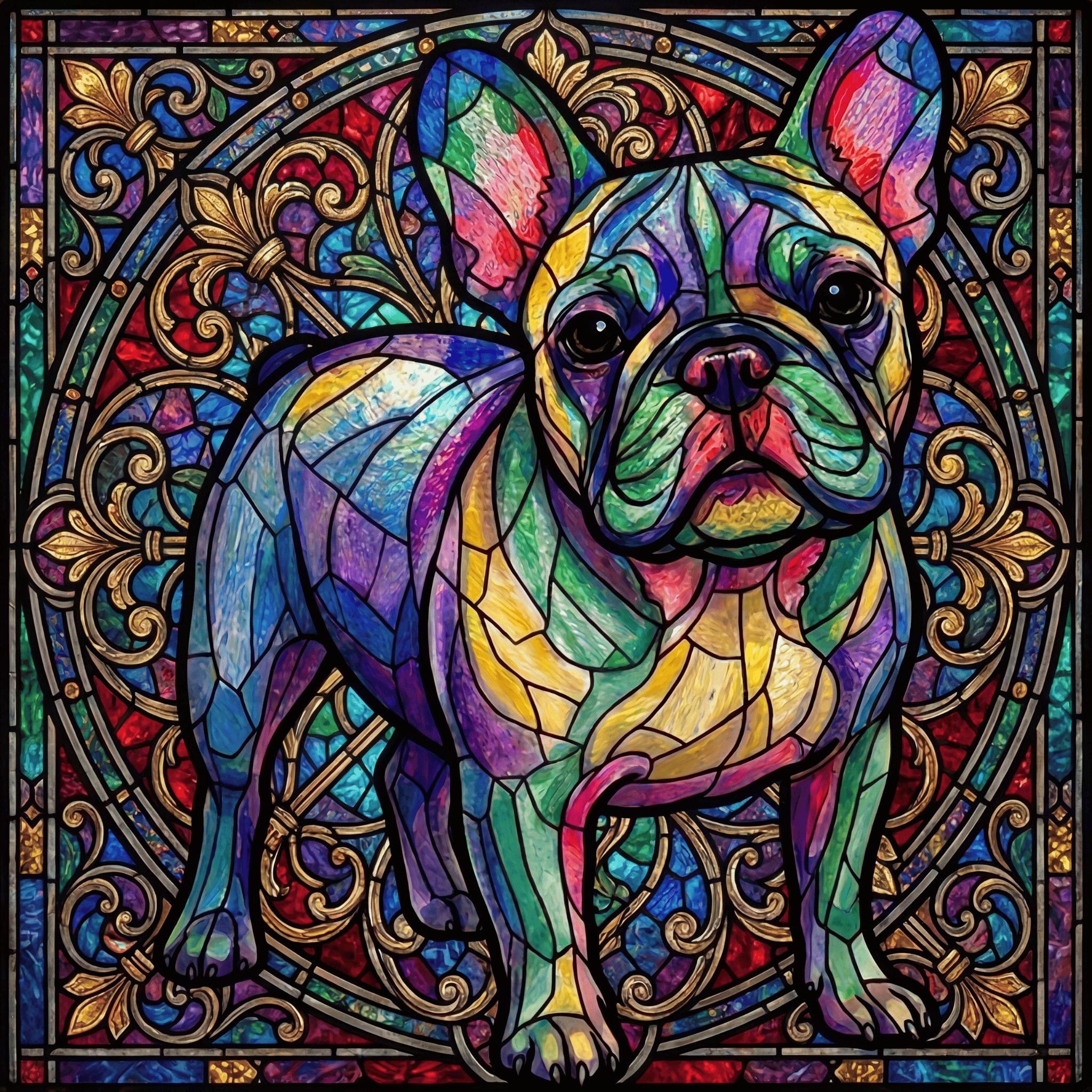 Lesnort - Majestic Stained Glass French Bulldog Graphic Tee - Background 4