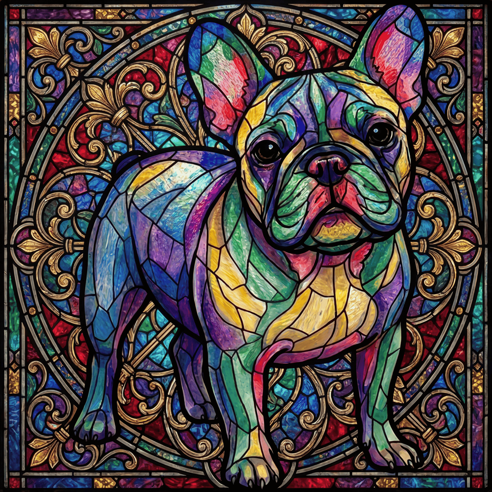 Lesnort - Majestic Stained Glass French Bulldog Graphic Tee - Background 2