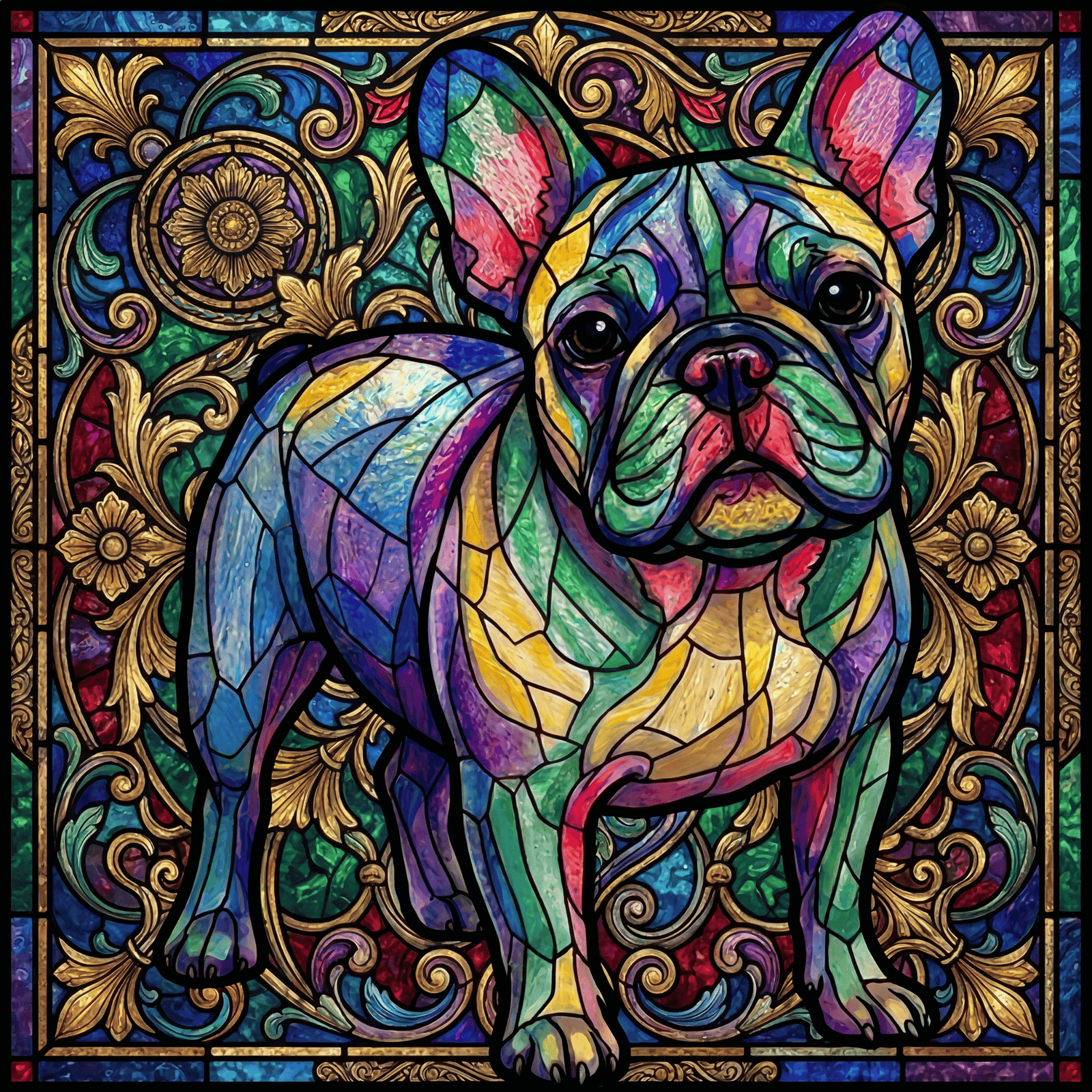 Lesnort - Majestic Stained Glass French Bulldog Graphic Tee - Background 1