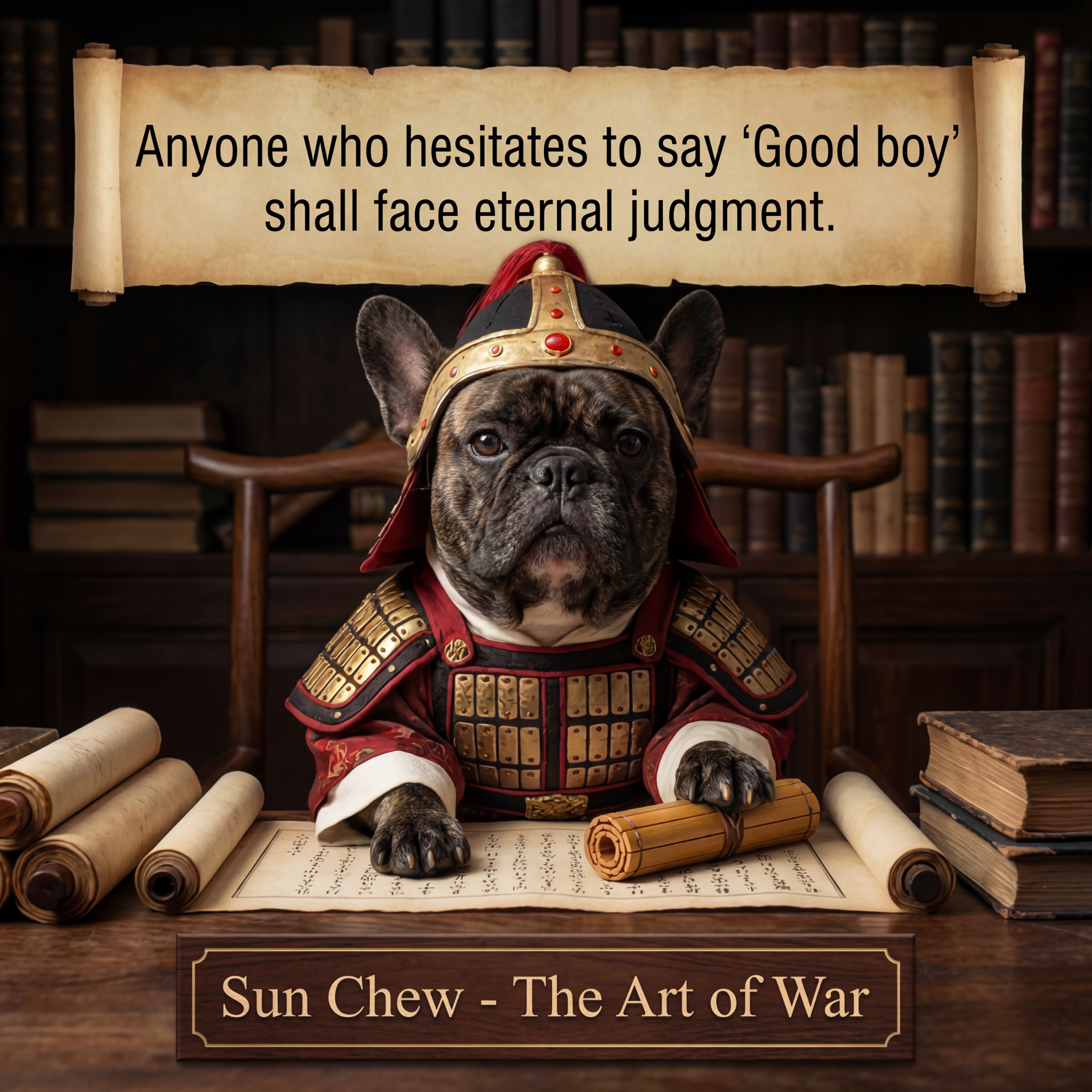 Lesnort - "Sun Chew - Eternal Judgement" Funny Frenchie T-Shirt