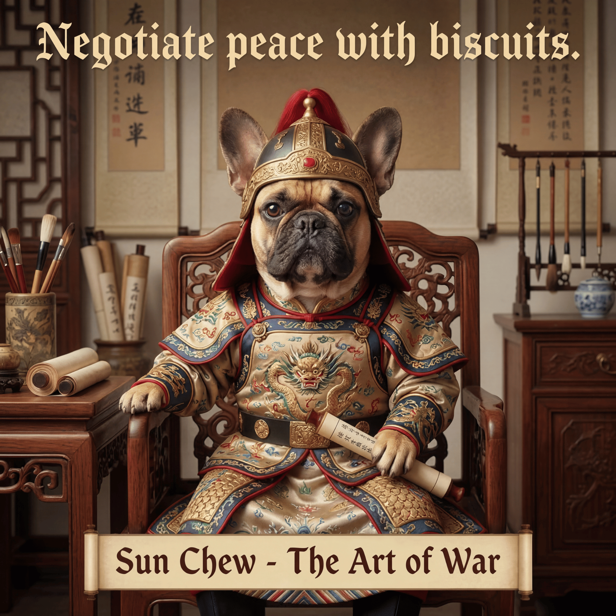 Lesnort - "Sun Chew - Negotiate Peace" Funny Frenchie General Tee