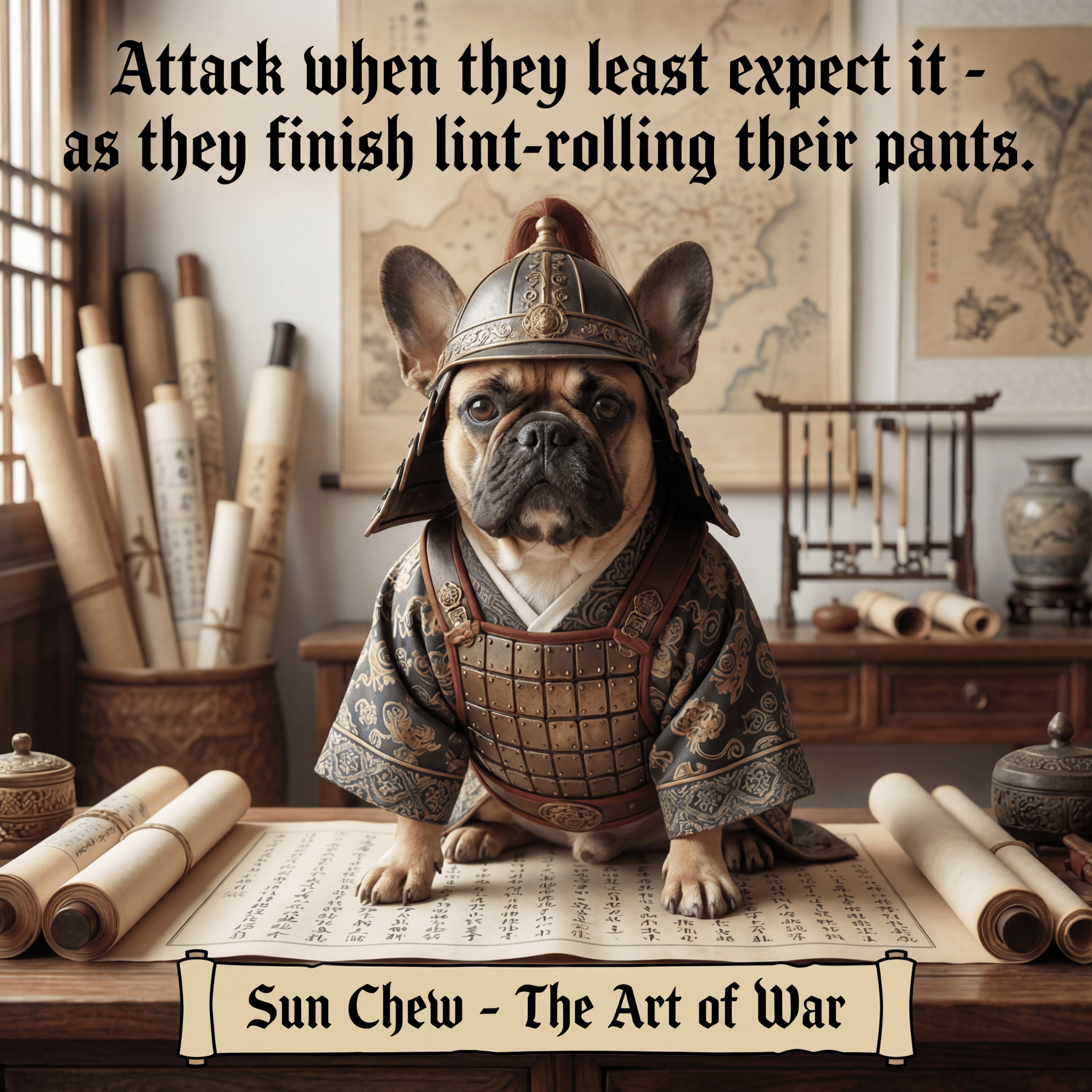 Lesnort - "Sun Chew - Lint Roller Attack" Funny Frenchie General Tee