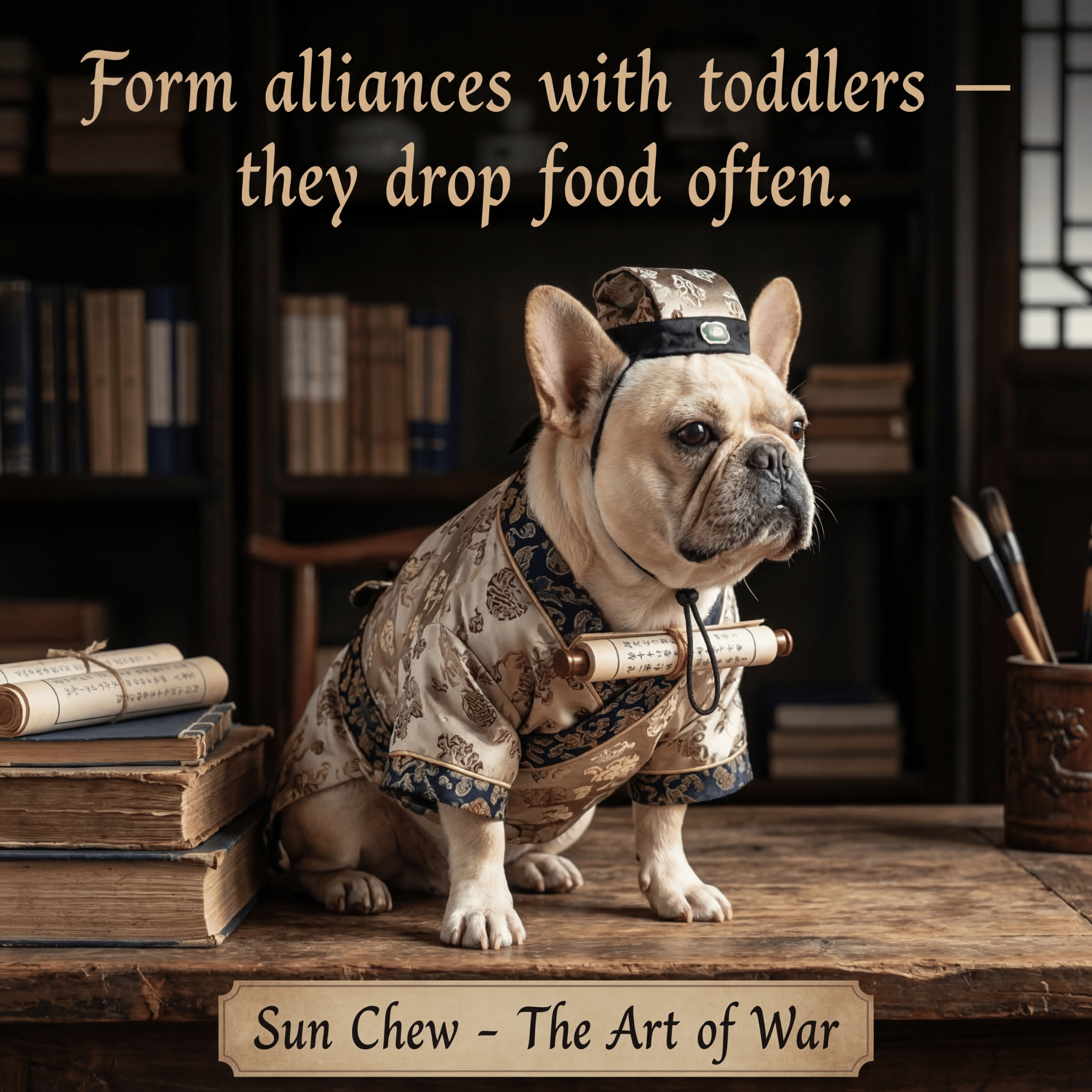 Lesnort - "Sun Chew - Toddler Alliances" Funny Frenchie Scholar Tee