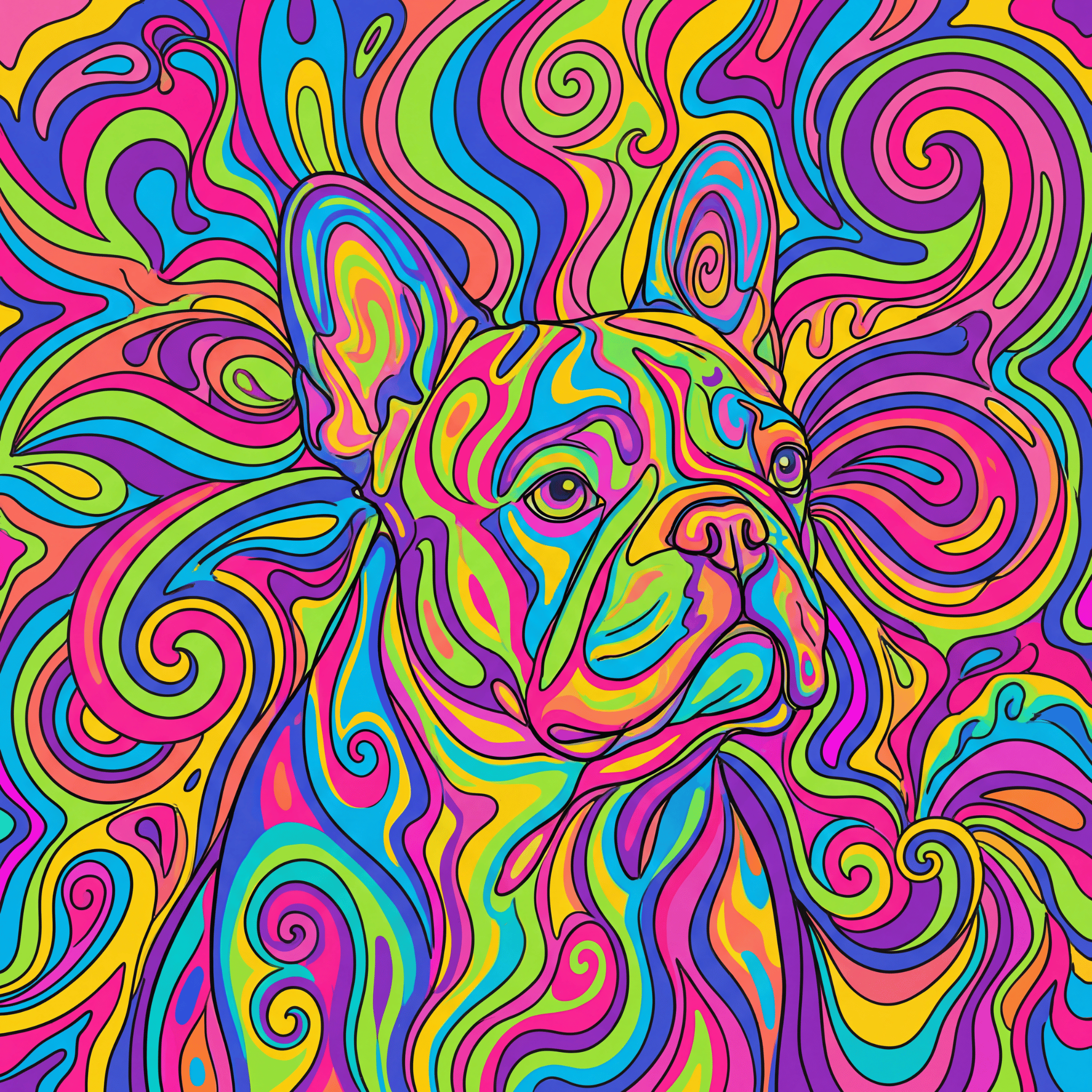 Lesnort - "Trippy Frenchie" Psychedelic Swirl Graphic Tee