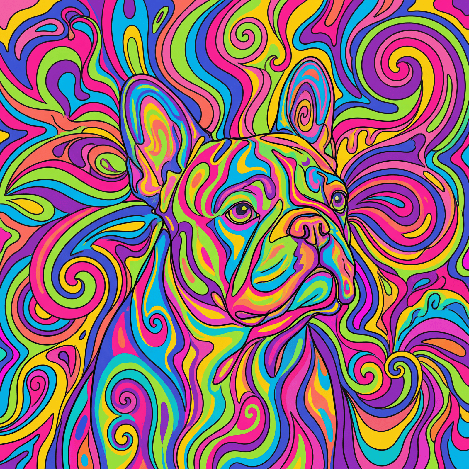 Lesnort - "Trippy Frenchie" Psychedelic Swirl Graphic Tee