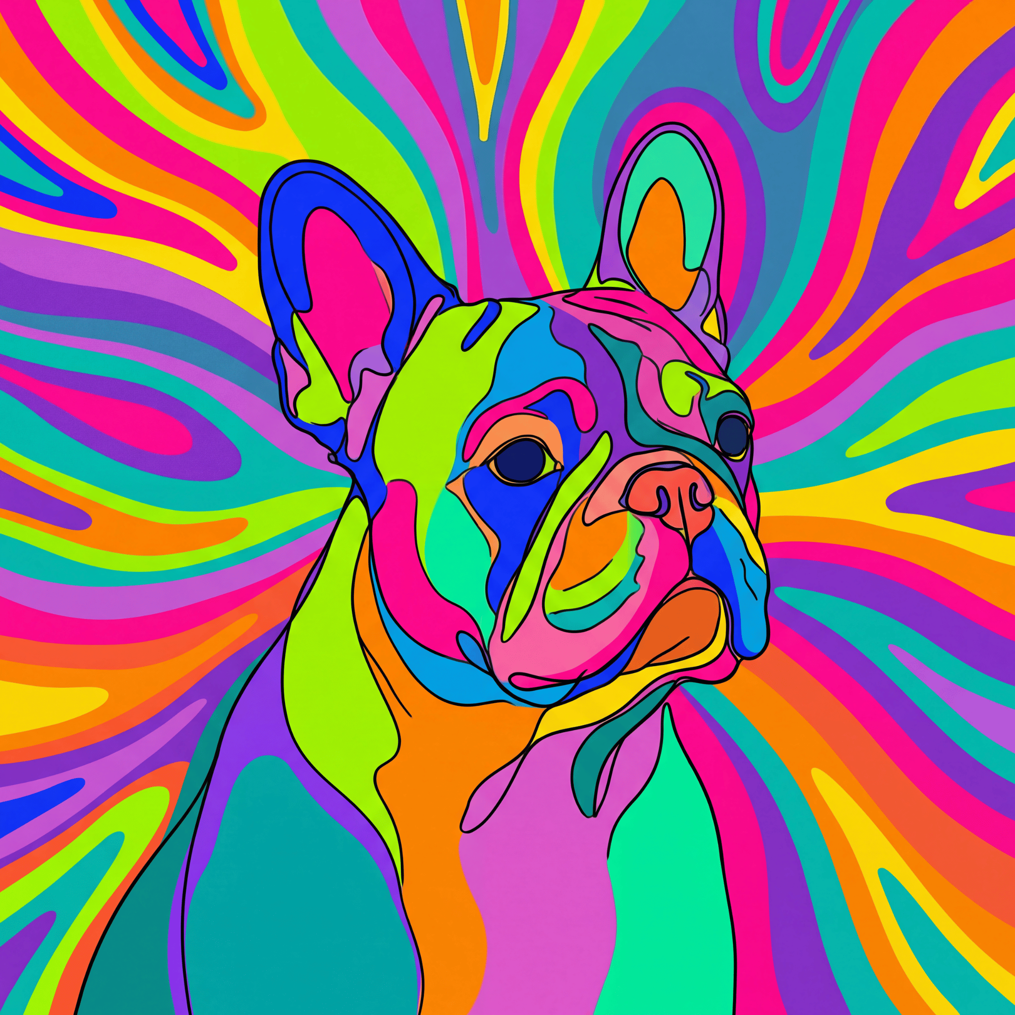 Lesnort - "Psychedelic Frenchie" Neon Pop Art Graphic Tee