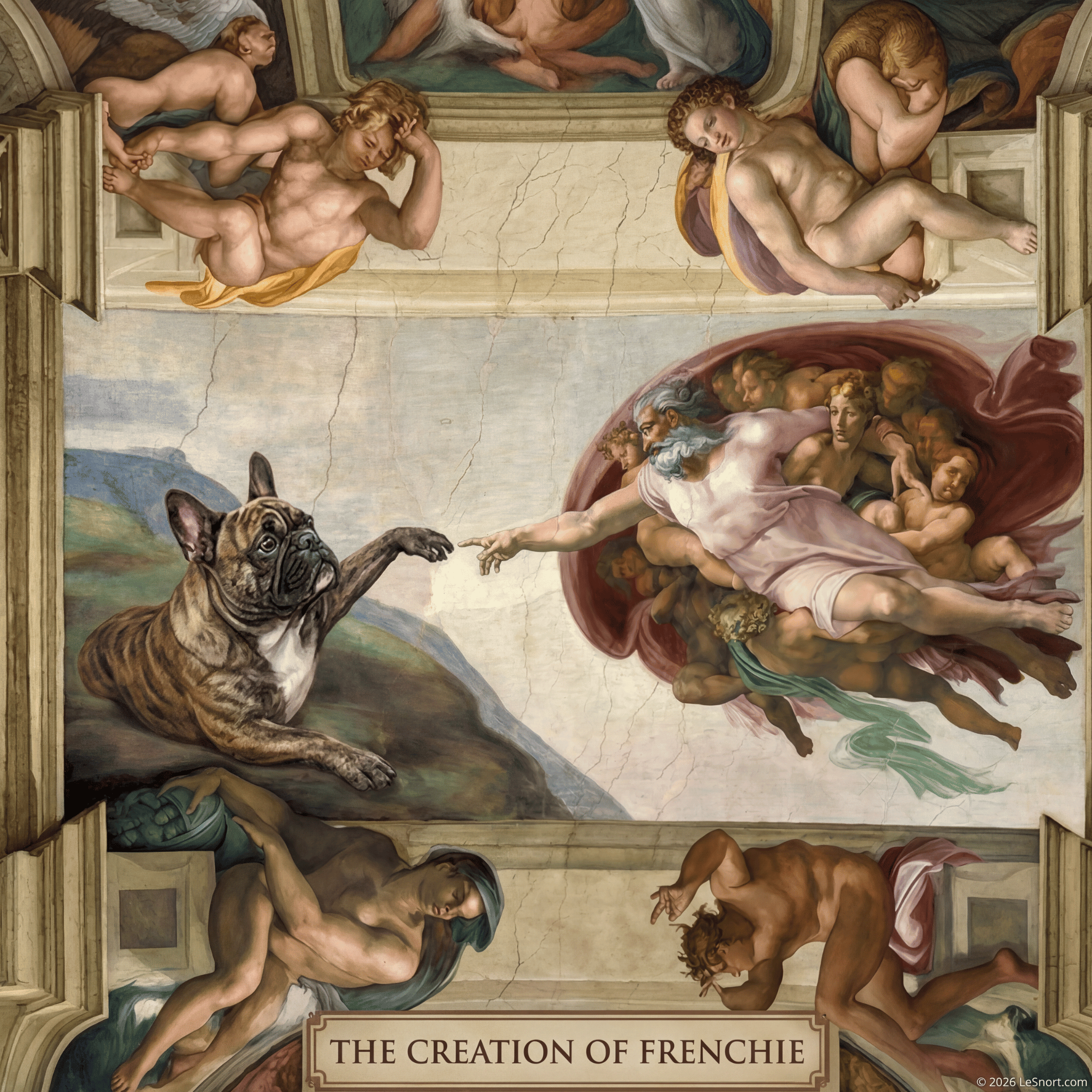 Lesnort - "The Creation of Frenchie" Sistine Chapel Graphic T-Shirt