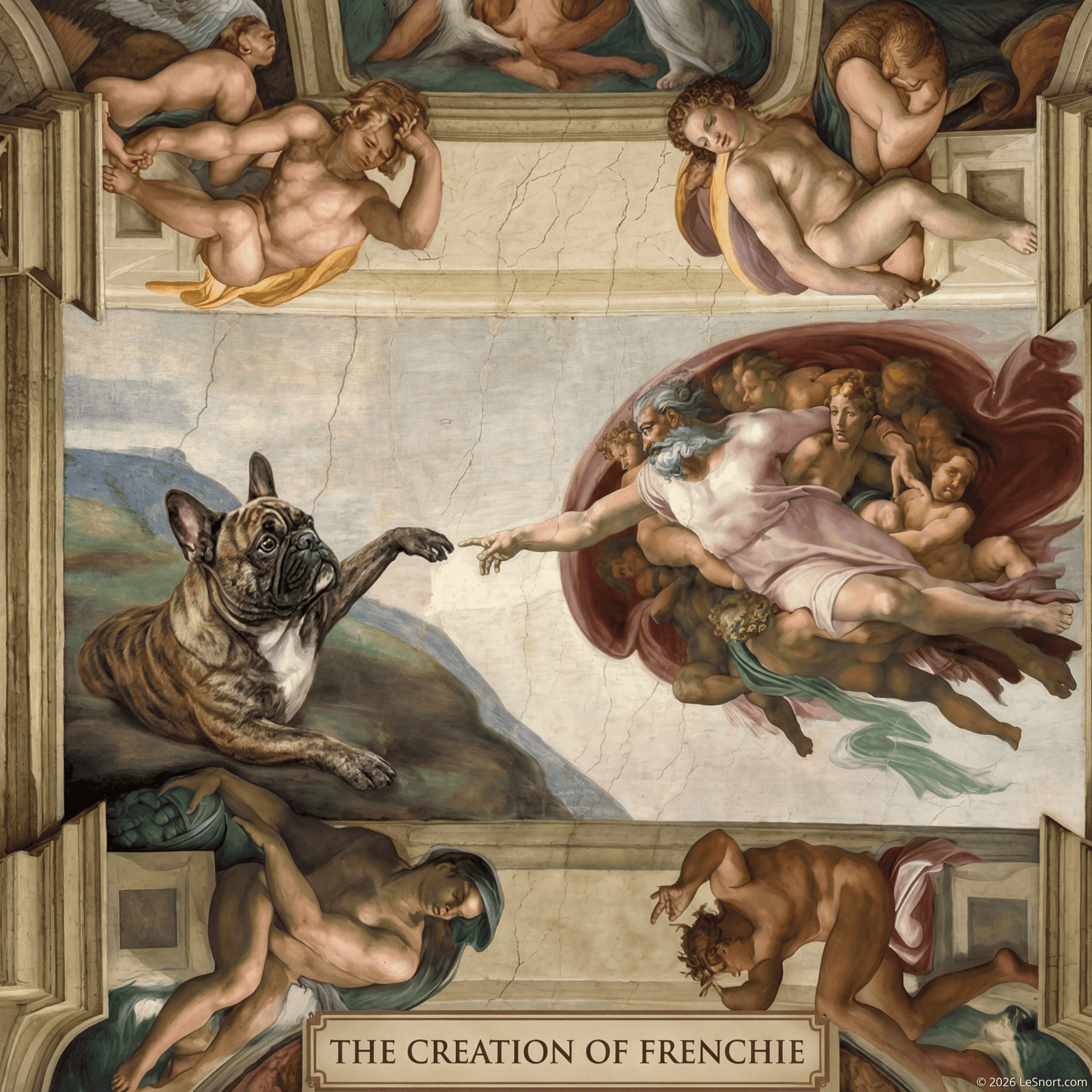 Lesnort - "The Creation of Frenchie" Sistine Chapel Graphic T-Shirt