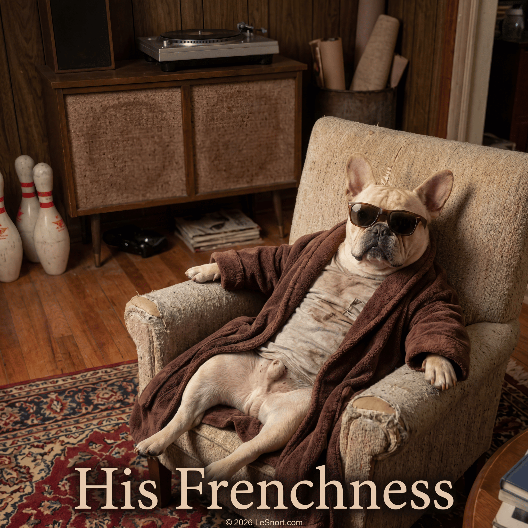 Lesnort - "His Frenchness" Lazy Dog Retro T-Shirt