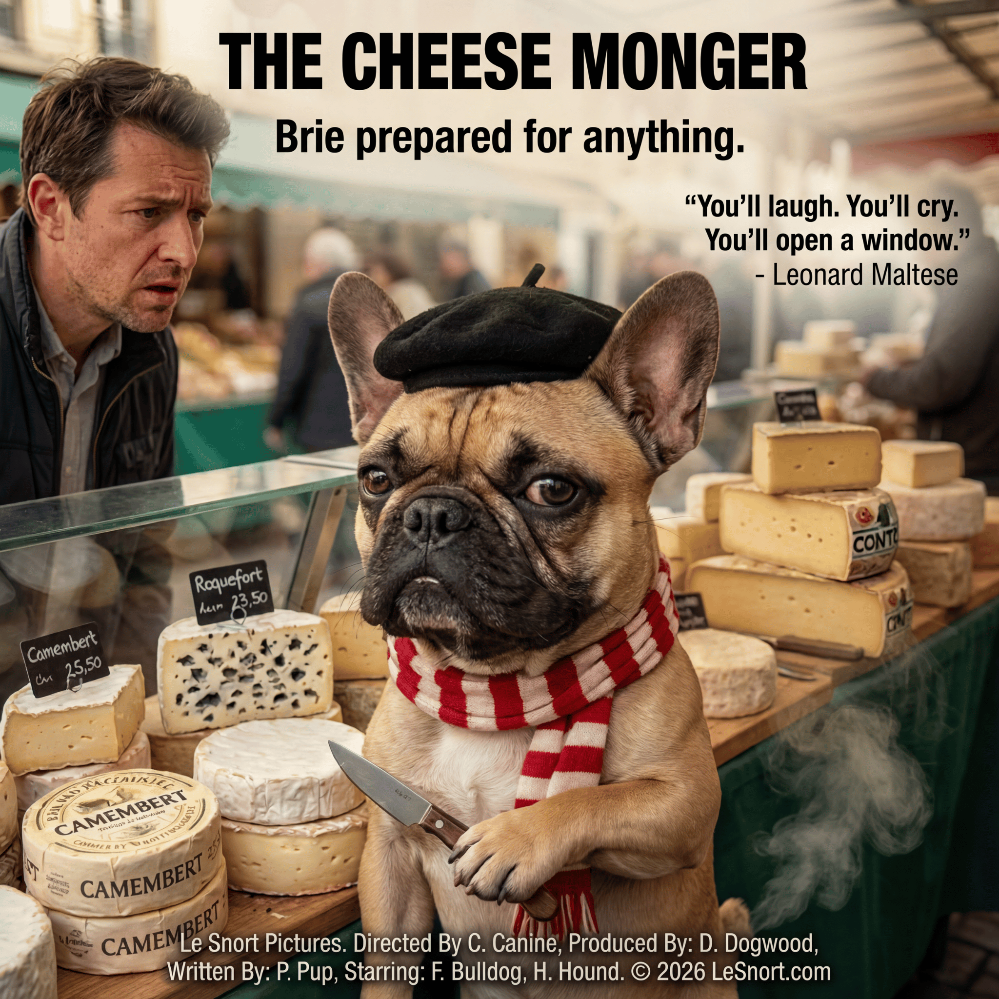 Lesnort - "The Cheese Monger" Funny Dog Graphic T-Shirt