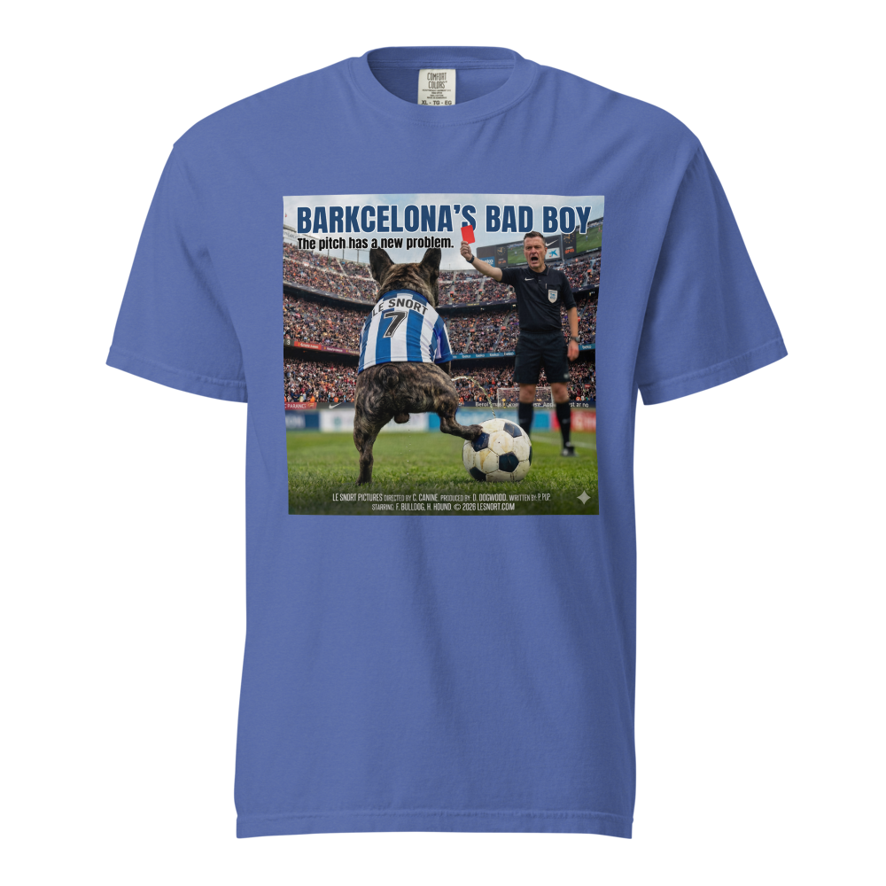 Lesnort - "Barkcelona's Bad Boy" Red Card Parody Frenchie Tee