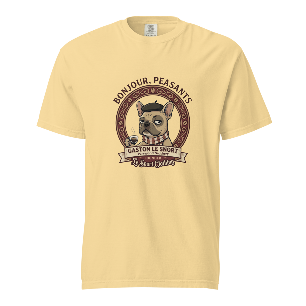 Lesnort - "Purveyor of Snobbery" Frenchie Coffee Graphic T-Shirt