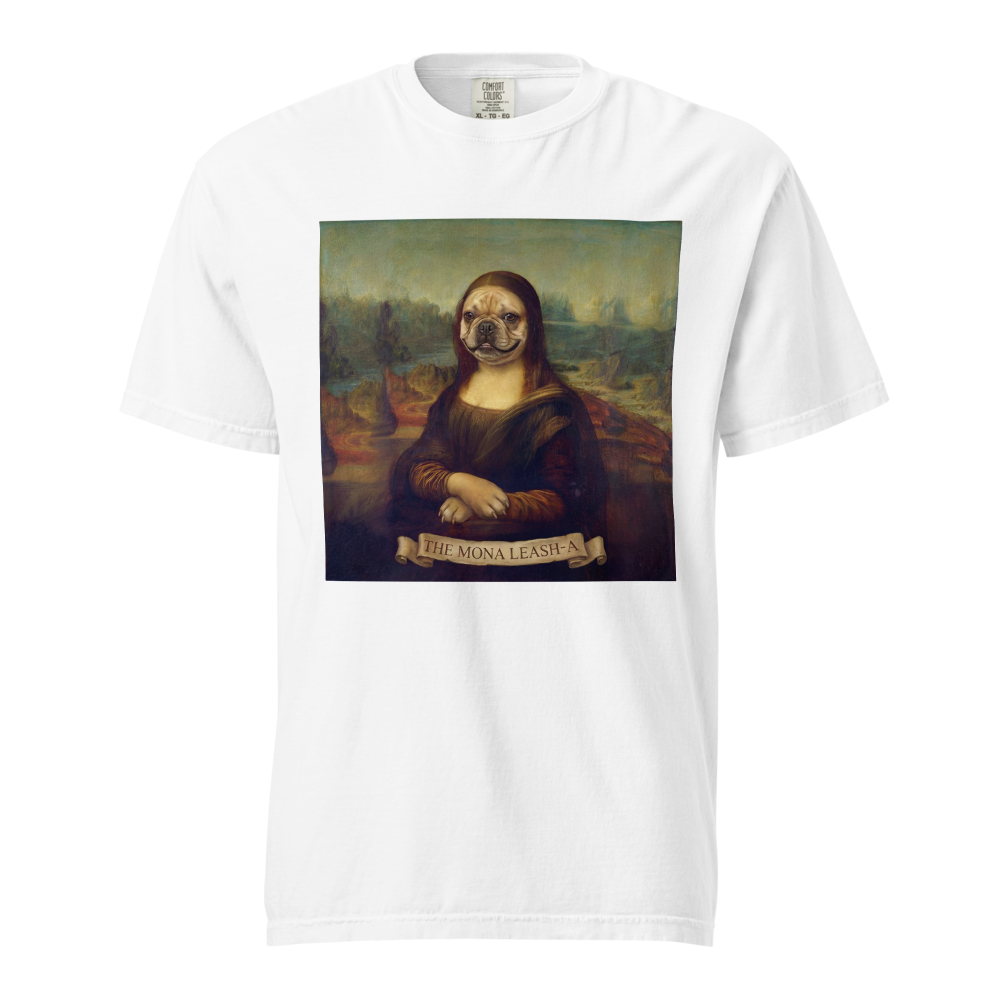 Lesnort - "The Mona Leash-A" Classic Art Parody Frenchie Tee