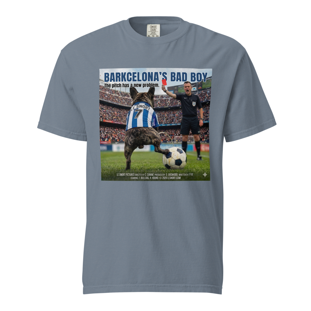 Lesnort - "Barkcelona's Bad Boy" Red Card Parody Frenchie Tee