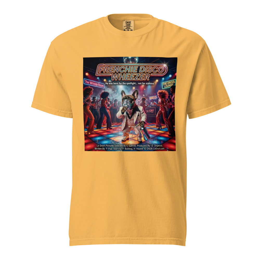Lesnort - "Frenchie Disco Wheezer" Funny 70s Movie Parody Tshirt