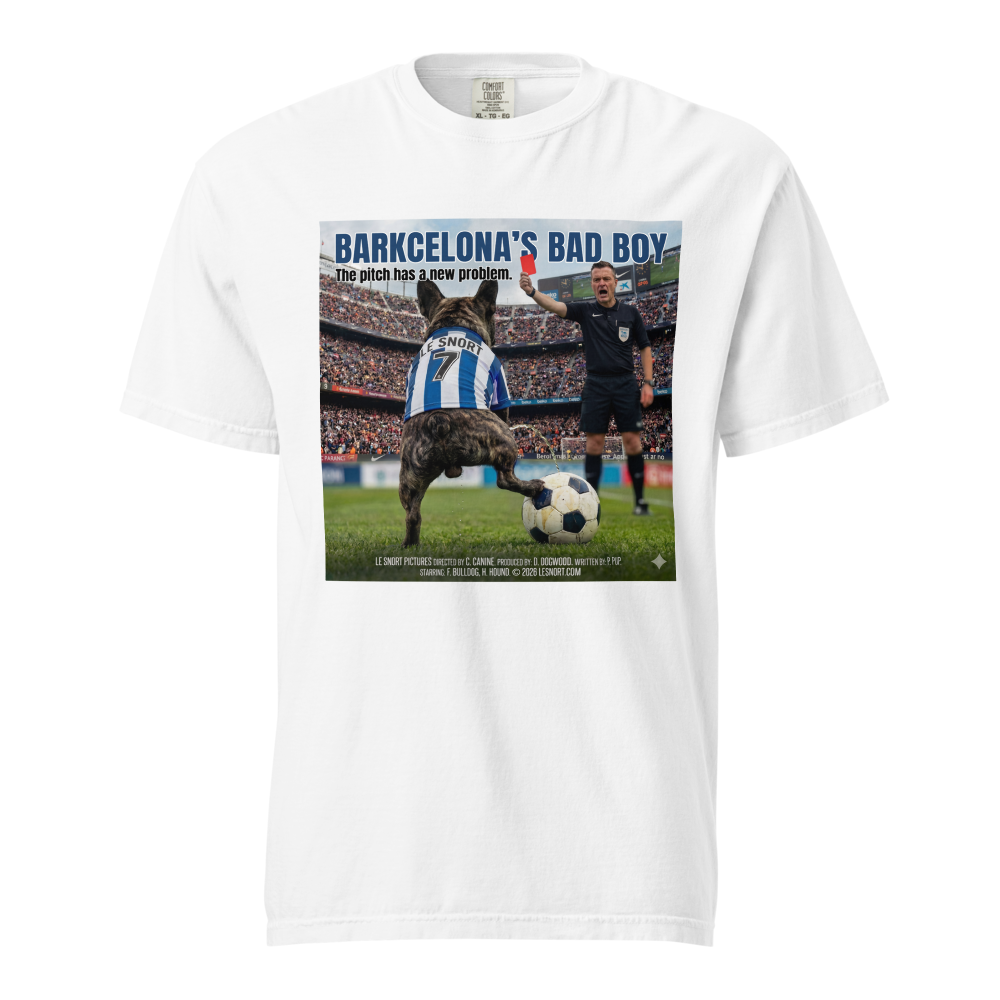 Lesnort - "Barkcelona's Bad Boy" Red Card Parody Frenchie Tee