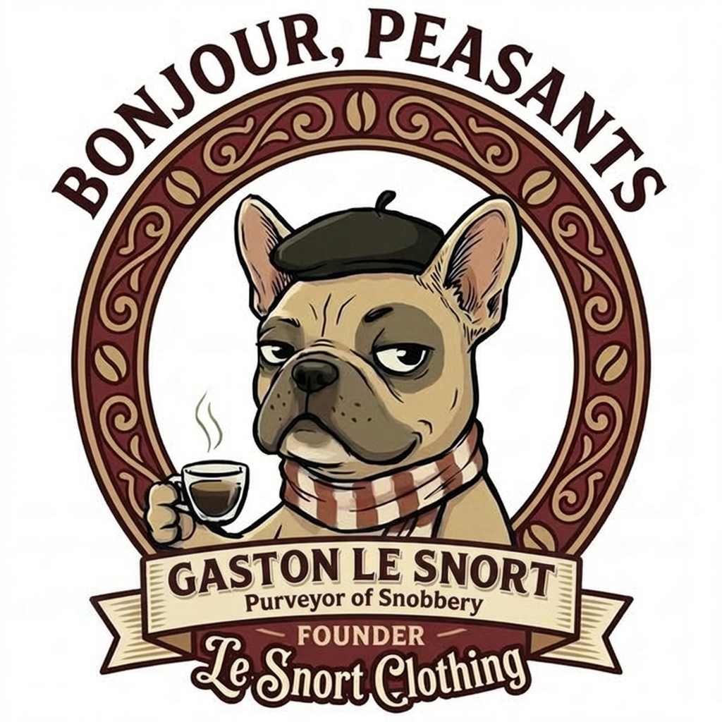 Lesnort - "Purveyor of Snobbery" Frenchie Coffee Graphic T-Shirt