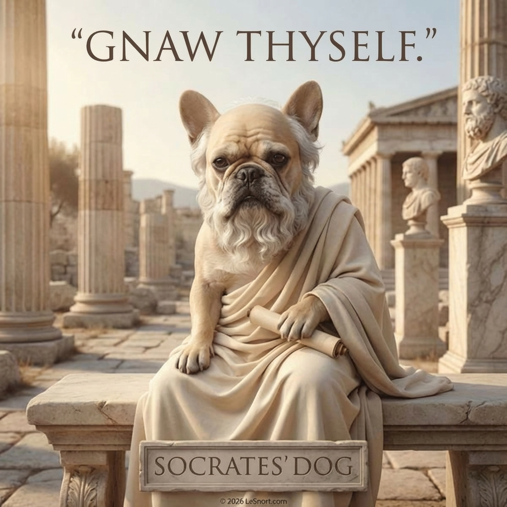 Lesnort - "Gnaw Thyself" Philosopher Dog Graphic T-Shirt
