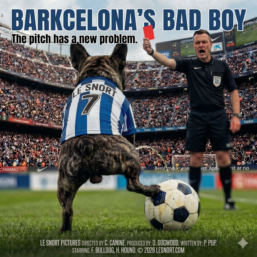 Lesnort - "Barkcelona's Bad Boy" Red Card Parody Frenchie Tee