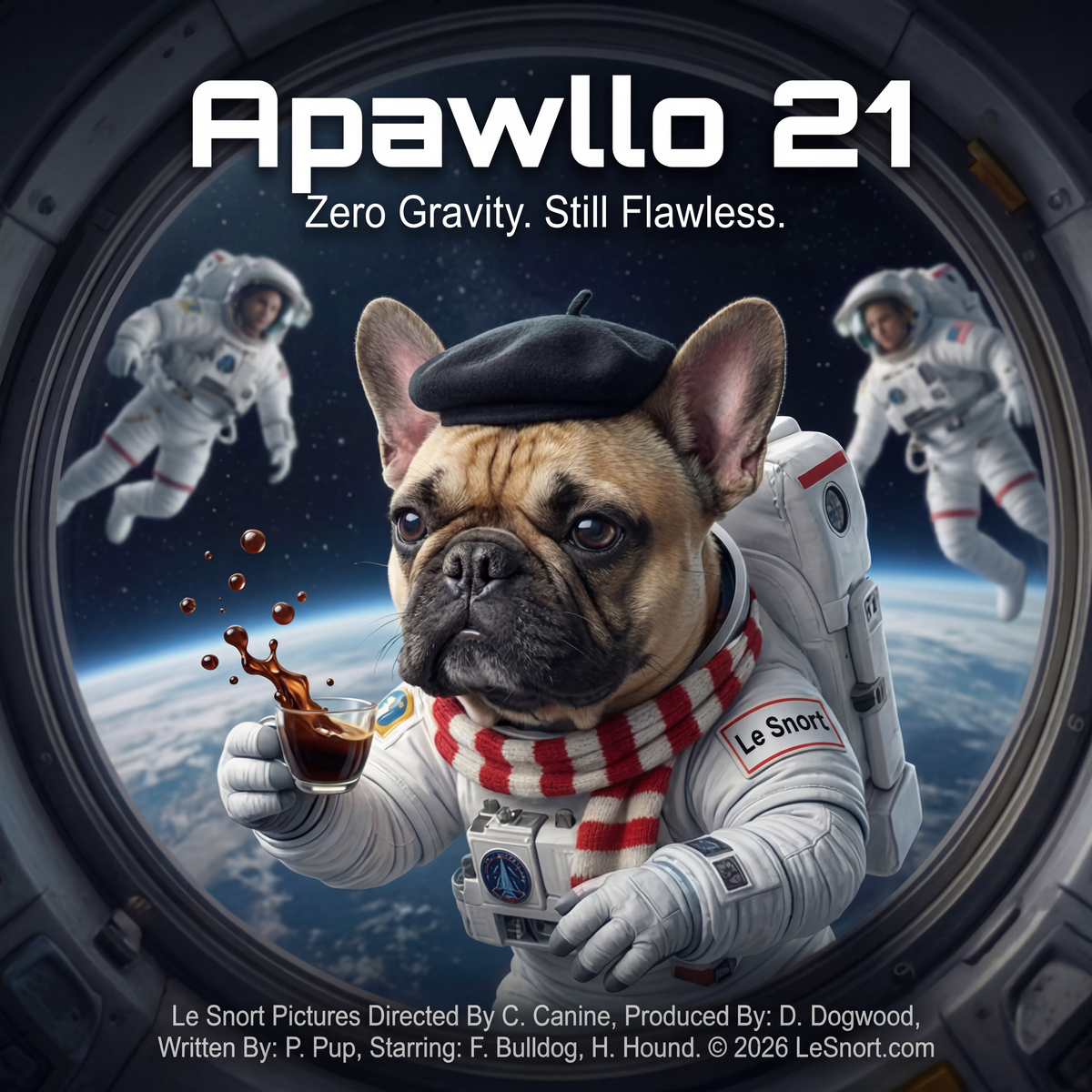 Lesnort - "Apawllo 21" Astronaut Parody Frenchie Tee